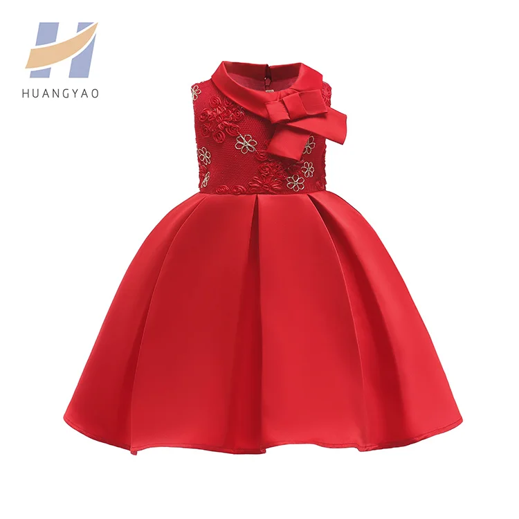 

Mesh Top Sleeveless Red Princess Party 3-5 Year Old Girl Dress, As shown