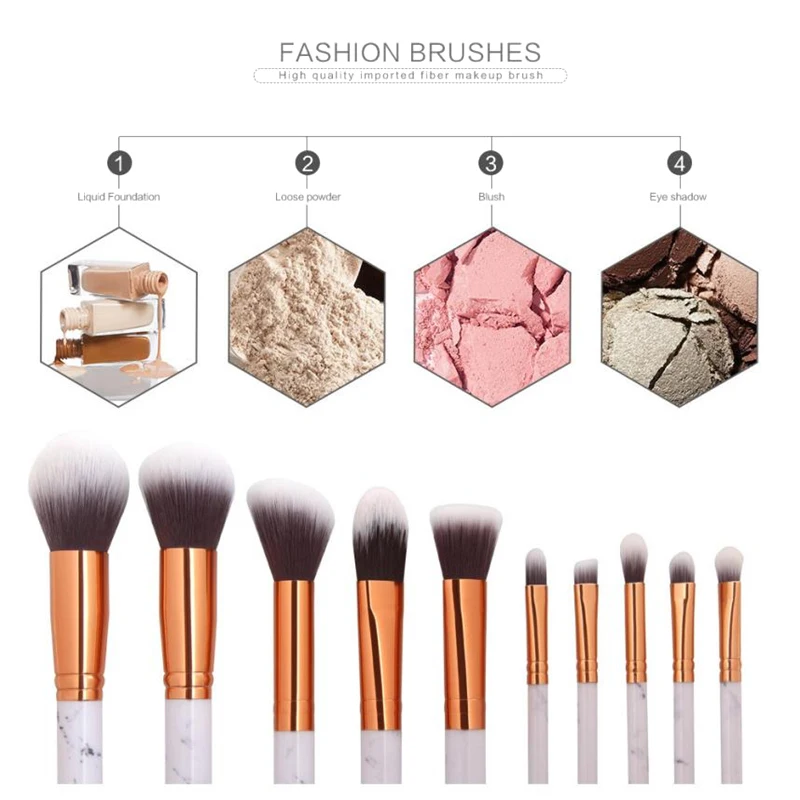 Fancy Good High End Custom Label Logo Liquid 10pcs Make Up Kit Eye Makeup Brushes