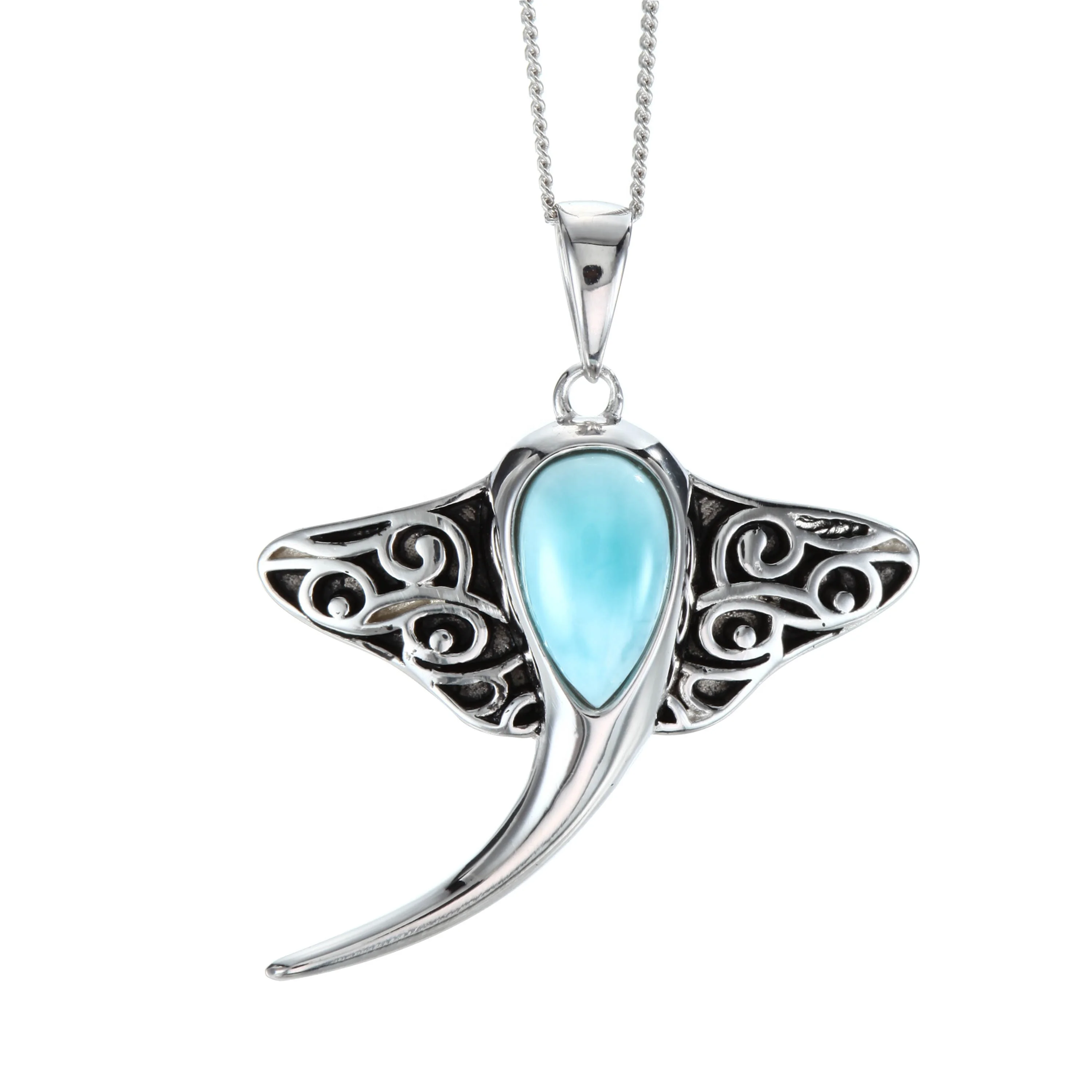 

Amazing Silver stingray Pendant with Larinar stone setting