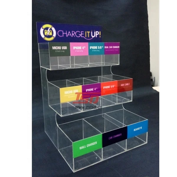 Retail Store Acrylic Counter Cell Mobile Phone Charger Display Case
