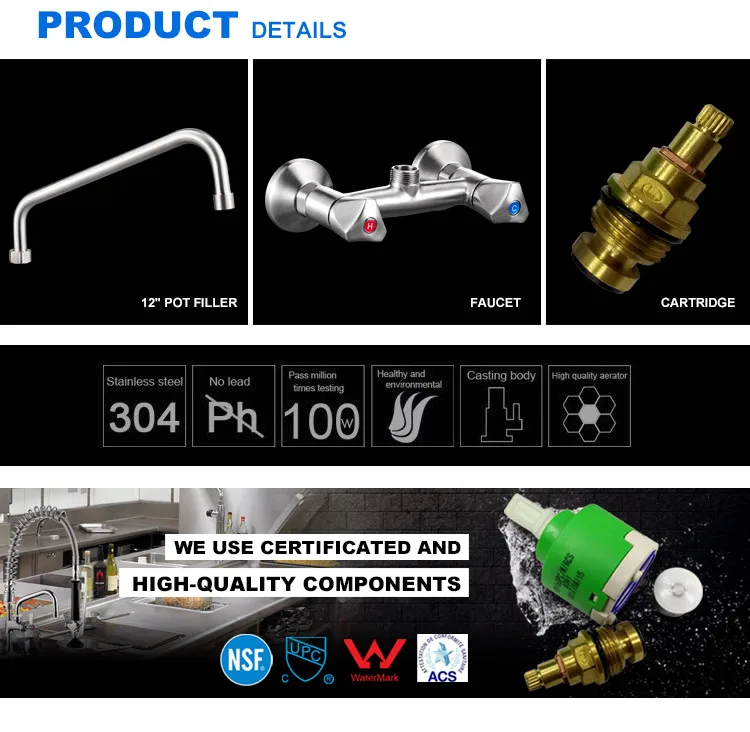 2018 Stainless Steel Commercial Water European Water Tap Double Handle