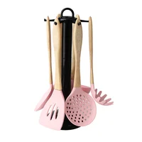 

Direct sale of factory 6 pc sets of wooden handle, silicone kitchenware cooking spoon, shovel non stick kitchen utensils