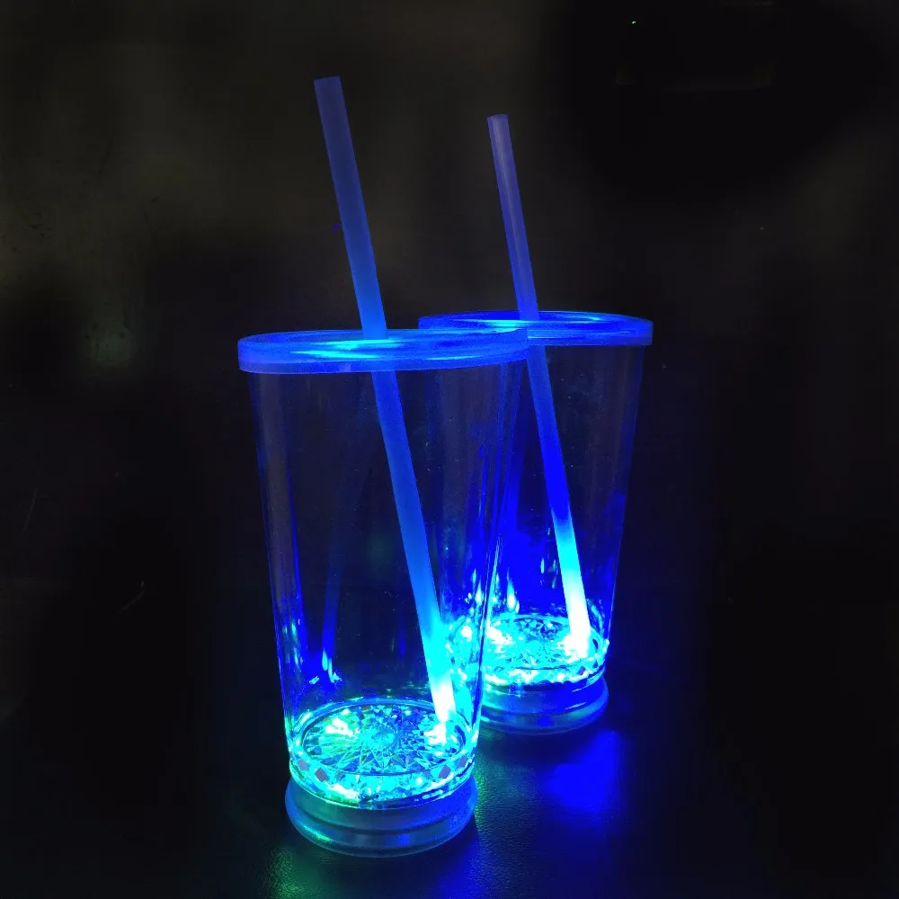 16 Oz Flashing Led Plastic Drinking Glass With Straw Buy Led Light Drinking Glass16 Oz Led 1676