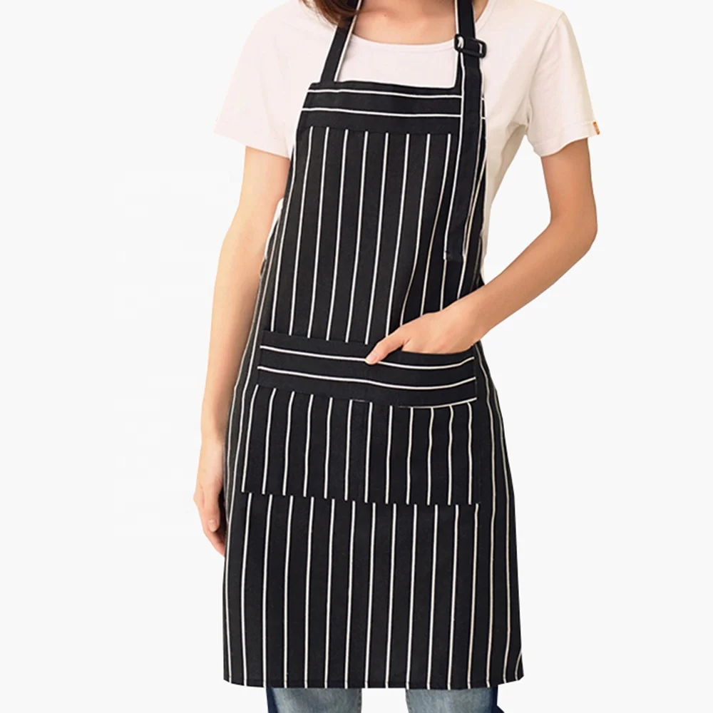 

In Stock Poly Cotton Black White Stripe Restaurant Chef Apron