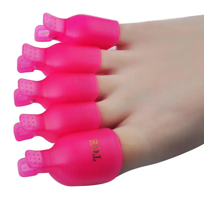 5Pcs Plastic Foot Toe Nail Art Soak Off Cap Clip UV Gel Polish Remover Wrap Tool