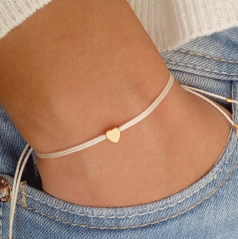 

Brass Solid Heart String Cord Adjustable Bracelet