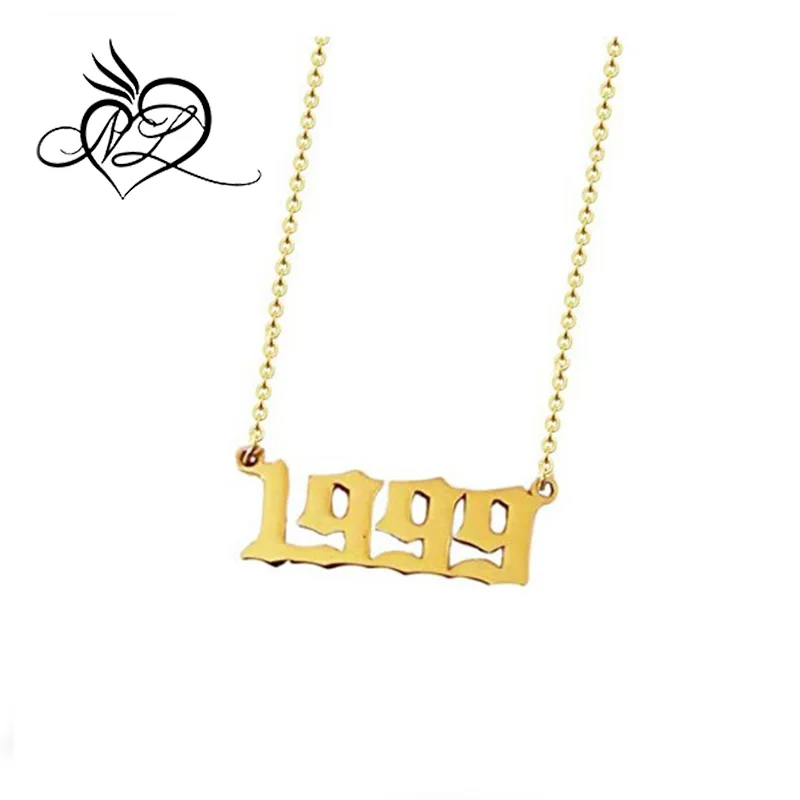 Personalized Old English Number Necklaces Women Custom Jewelry Year 1991~1999 Birthday Gift