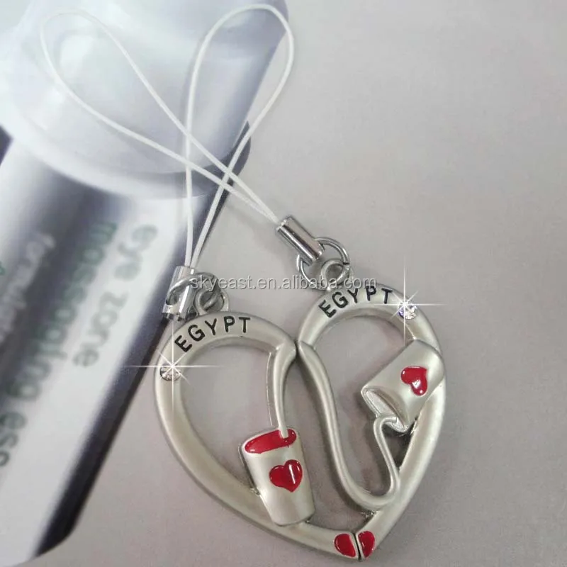 
New Design Heart Shape Rhinestones Metal Charms Mobile Phone Straps 