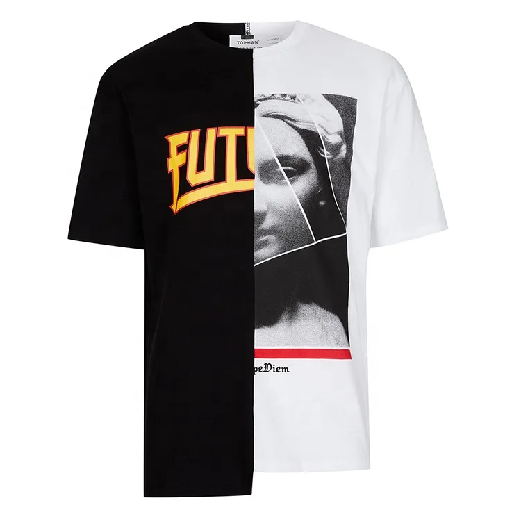 

Black And White Spliced Oversized T-Shirt Mens Top Screen Printing T-shirt from Banded Crew-neck Shirts Custom Factory, Customized color