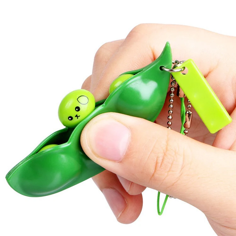 New Creative Extrusion Pea Bean Soybean Edamame Stress Relieve Toy Keychain Funny Toy Key Chain Cute