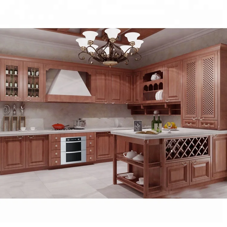 Classic Cherry Wood Modular Home Kitchen Furniture Design For