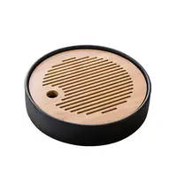 

Round Table Chinese Bamboo Gongfu Tea Tray for Kungfu Tea Set for Tea Time Chinese Style Water Storage Tray(black)