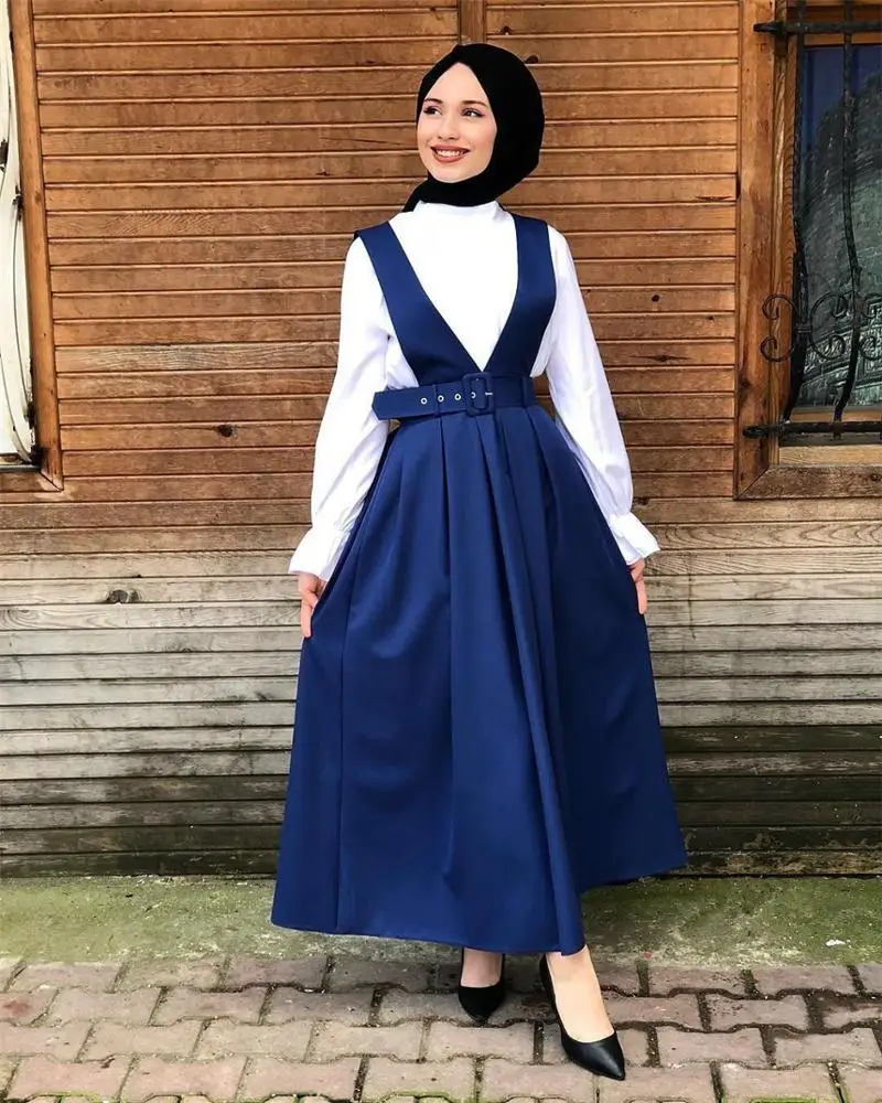 

Big Peplum braces long skirt with belt muslim skirt