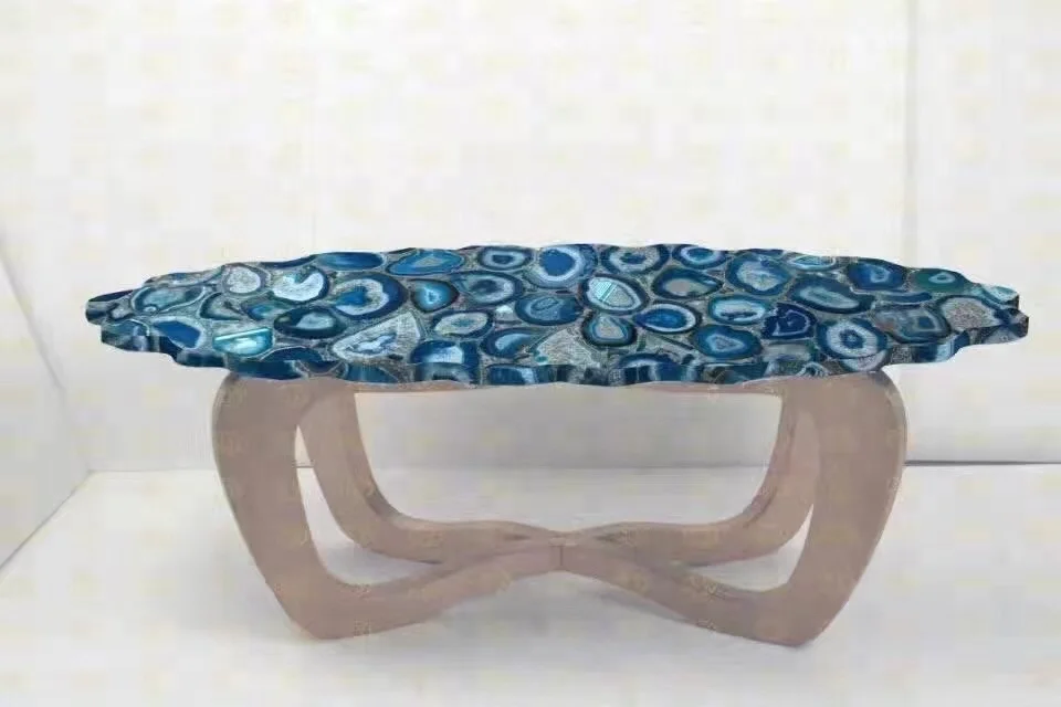 
Fantastic polished brazilian blue agate coffee table top 