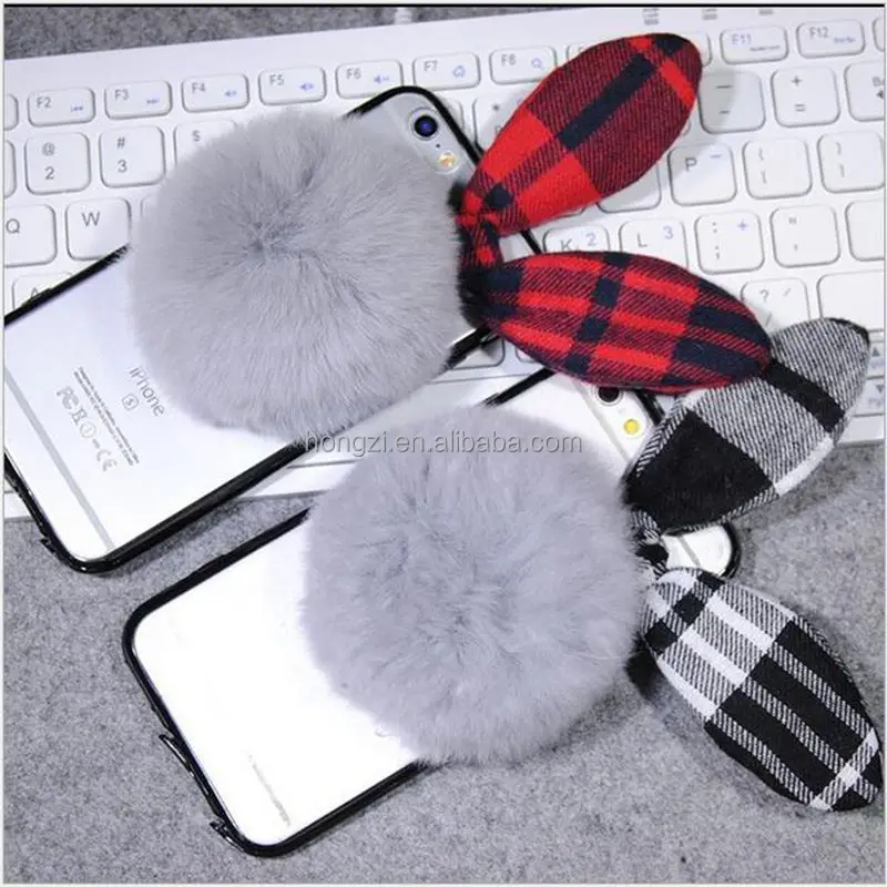 

Korean Fashion Hair Ball Rabbit Ears for iphone 5 6 6s Plus Soft Mobile Phone Case Cute Plush Bow 7 7Plus sleeve