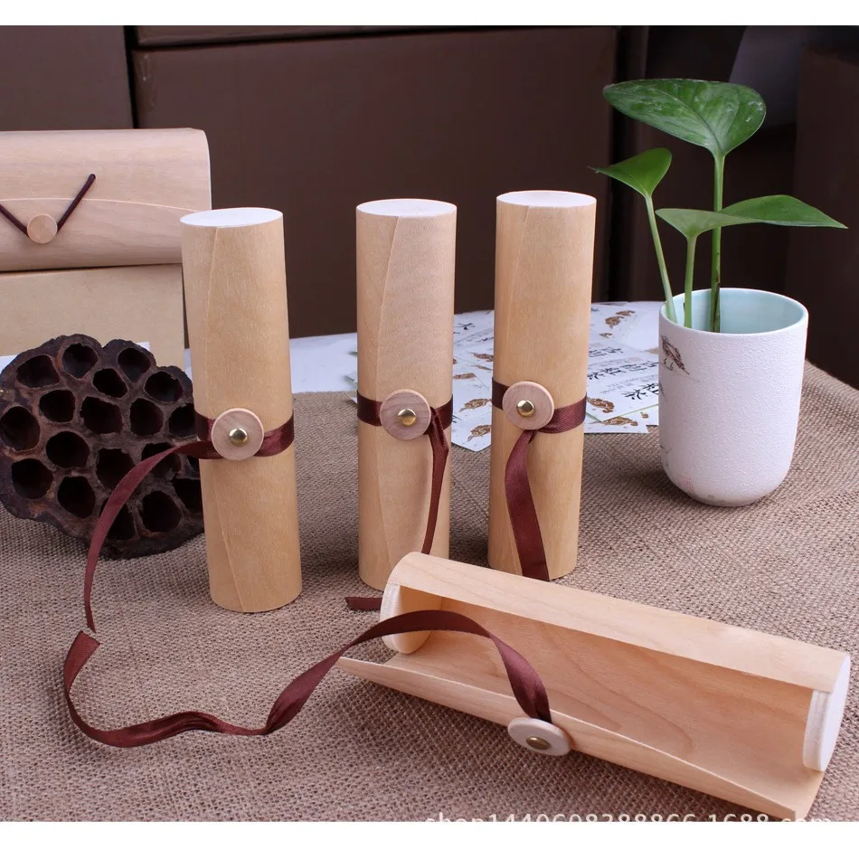 
Round tube birch veneer soft bark wooden packaging box for gift wine bottle  (62017217368)