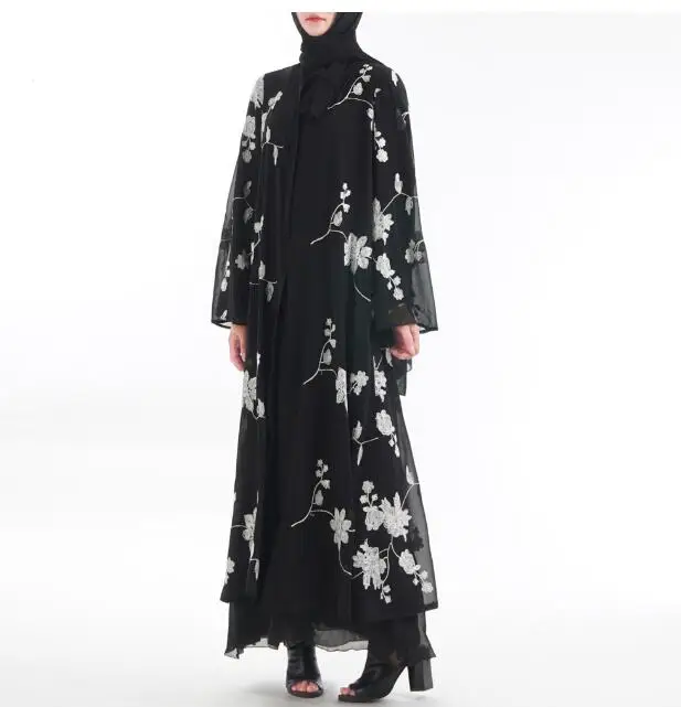

black rough thread embroidery muslim abaya