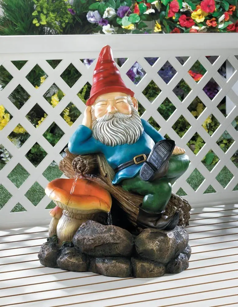 Colorful Relaxing Gnome Outdoor Garden Water Pump Cascading Fountain