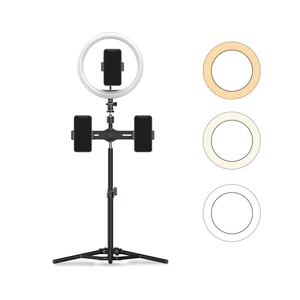 Live Streaming Makeup 10 LED Circle Ring Light With Triple Phone Holder