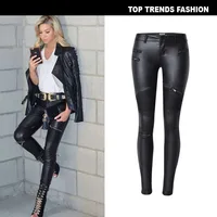 

2019 Ladies Sexy Skinny Pu leather lift hips Pants Sexy tight stretchy black slim skinny women leather biker pants trousers