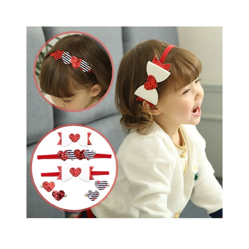 

Promotion New Design Custom Headband Baby Elastic Hair Accessories Love Heart Bow Cute Kids Hairband, 5 styles
