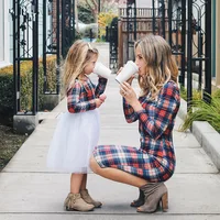 

Family Matching Clothes Outfits Mother and Daughter Clothing sets Checked Shirts+TUTU Skirts Sets Mother Daughter Matching Dress