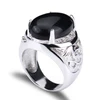 Saudi Arabia fashion casting animal dragon pattern oval black agate stone silver men ring with claw