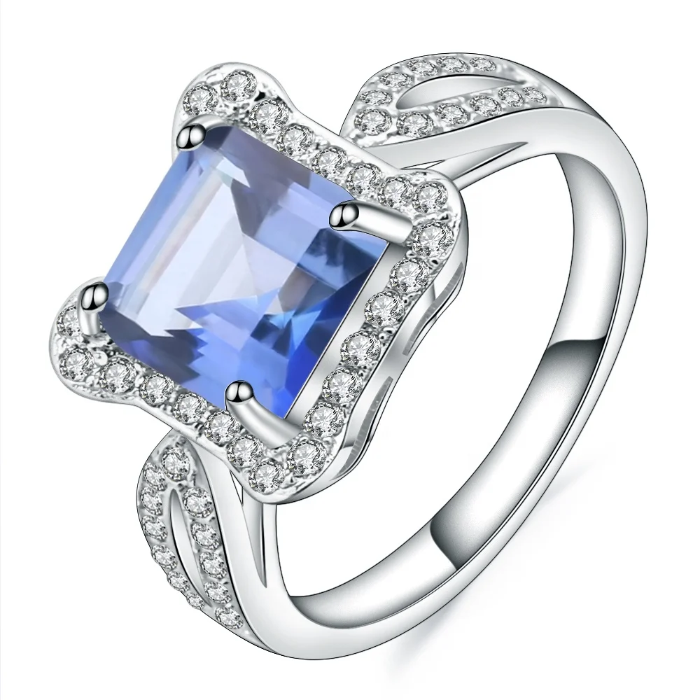 

Abiding 2.2Ct white cz natural Iolite blue mystic quartz gemstone silver jewellery 925 ring wedding for women girls