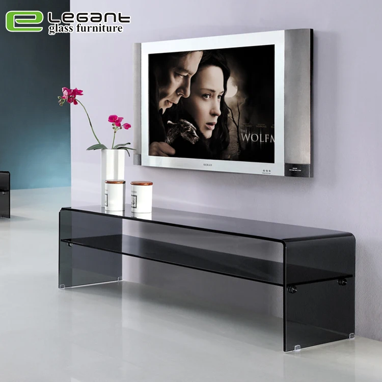Grey Curved Corner Glass Tv Stand Furniture Tv Cabinet Modern