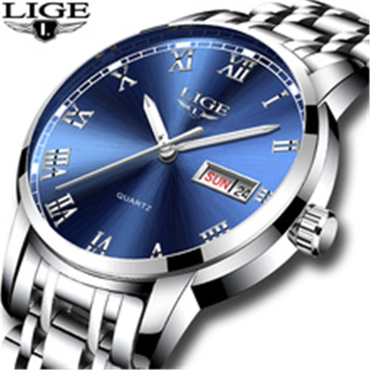 

LIGE 9846 Fashion Casual Business Watches Men Calender Clock Man Full stainless steel Waterproof Quartz Watch, N/a