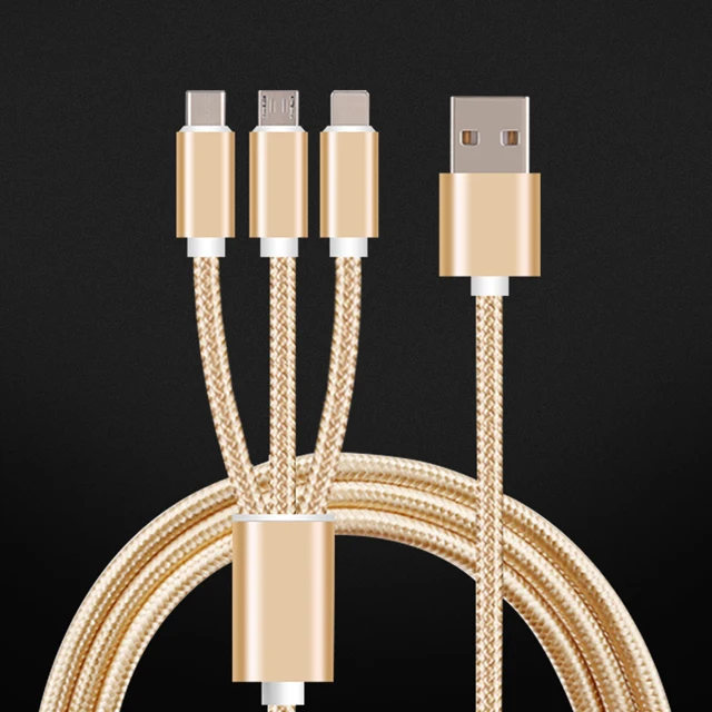 

Wholesale 3 in 1 fast charging USB cable 1.2m 2.1A for android for ios, Pink silver gold black