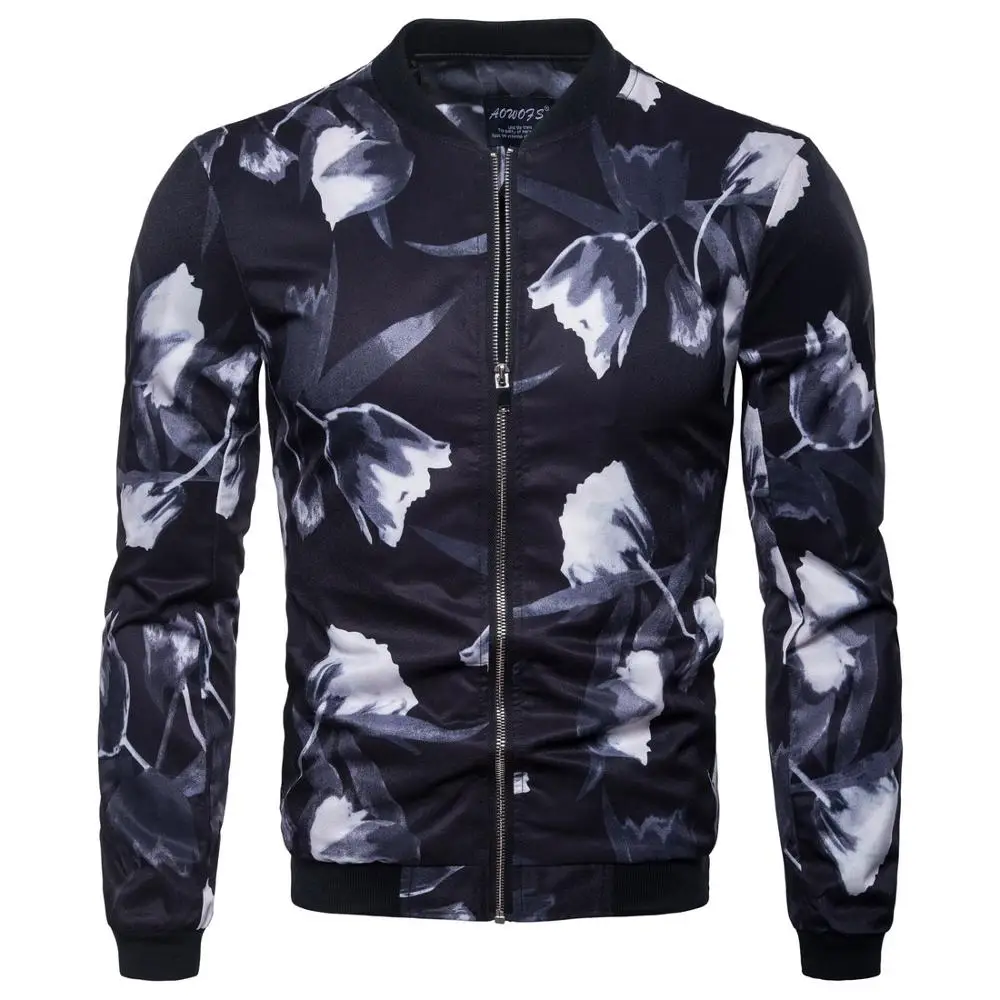 

Factory Price White Flower Patterns Printing tracksuit Pullover Shiny Men Jacket