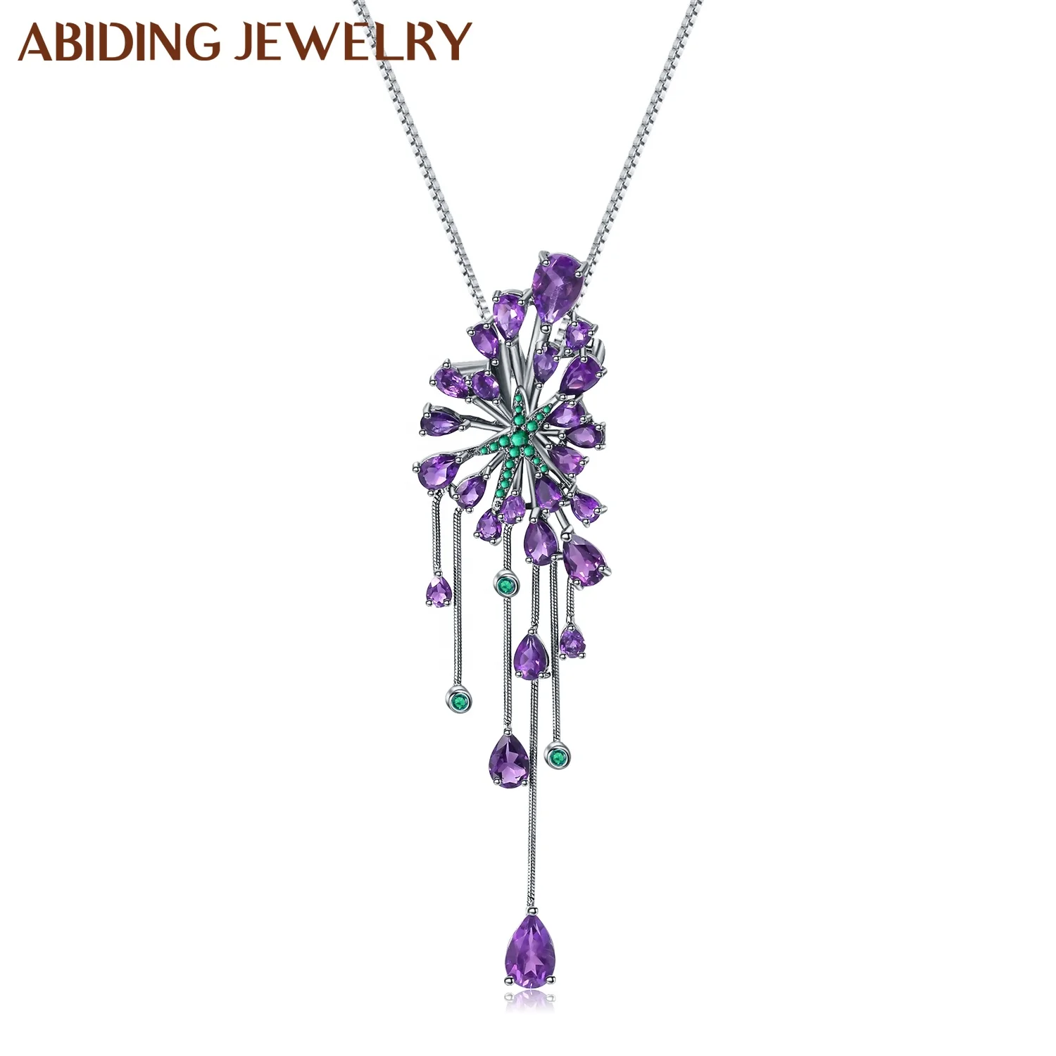 

Abiding New Design Natural Amethyst Purple Gemstone Pendants 925 Sterling Sliver Star Gothic Necklace For Women Party Jewelry