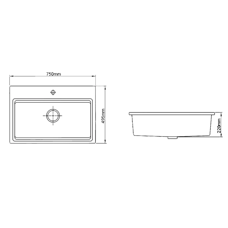 Modern Single Bowl Undermount Rectangular Granite Black Kitchen Sink