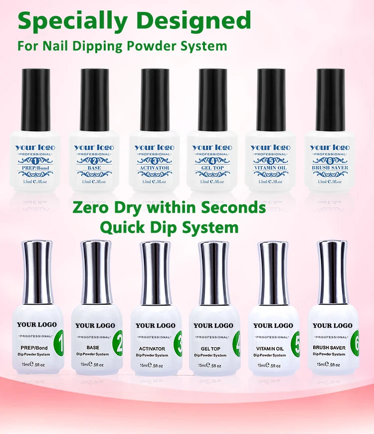 Dipping Powder Nail Liquid Glue System,Brush Cleaner,Activator,Prep