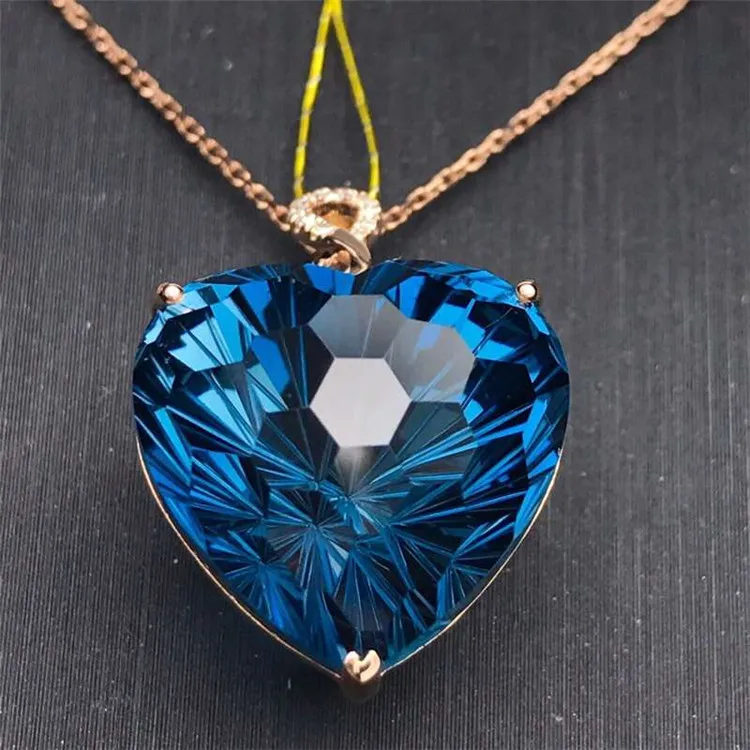 

wedding gemstone diamond jewelry wholesale luxury 18k gold 19.22ct natural blue topaz necklace pendant for women