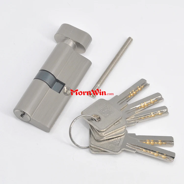 Single Opening Euro Profile Brass Lock Cylinder With Knob Stain Nickel 3 Keys 
