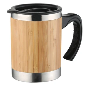 Image of 400 ml reusable bamboo drinking drinking coffee mug cup with plastic handle