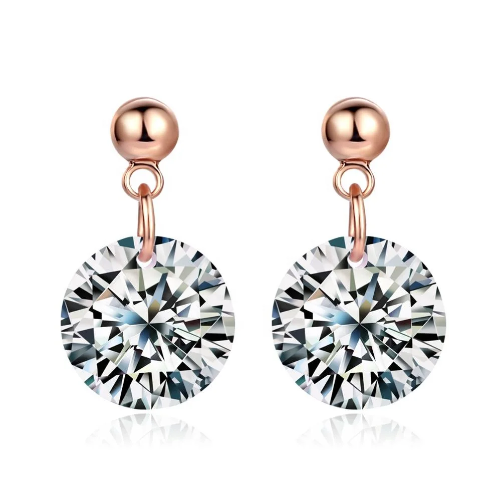 

2021 Fashion Whole Sale 10mm Round Brilliant Cut AAA+ Zircon Drop Ear Rings for Women E153