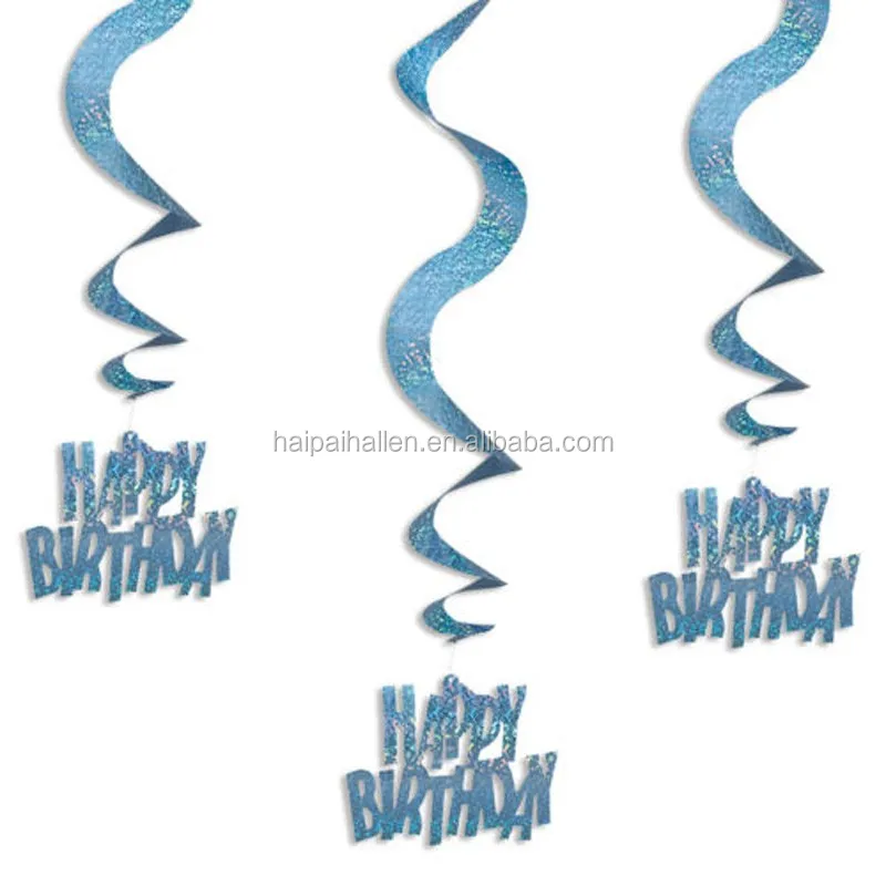 Pack Of 6 Birthday Hanging Swirls Blue