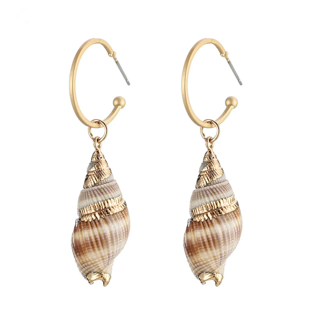 

2019 Trendy summer beach natural conch shell Hoop earring gold Jewelry
