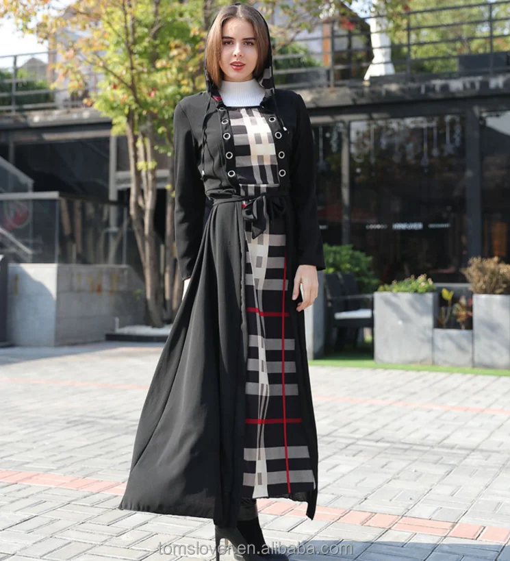 

Long Maxi Dress Abaya Dubai Style Long Robe Abaya Dress Abaya With Hoodie, Black;red