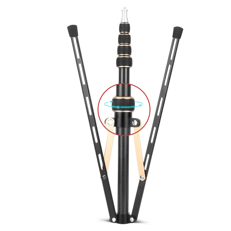 

QZSD 220CM 86.7" LED ring light stand aluminum alloy tripod stand for dslr camera carbon fiber stabilizer from factory, Golden
