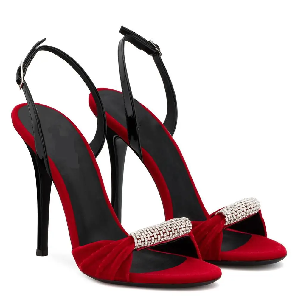 

HMS134 new high quality brand handmade red heel slides sandal women dress shoes, Clear crystal black