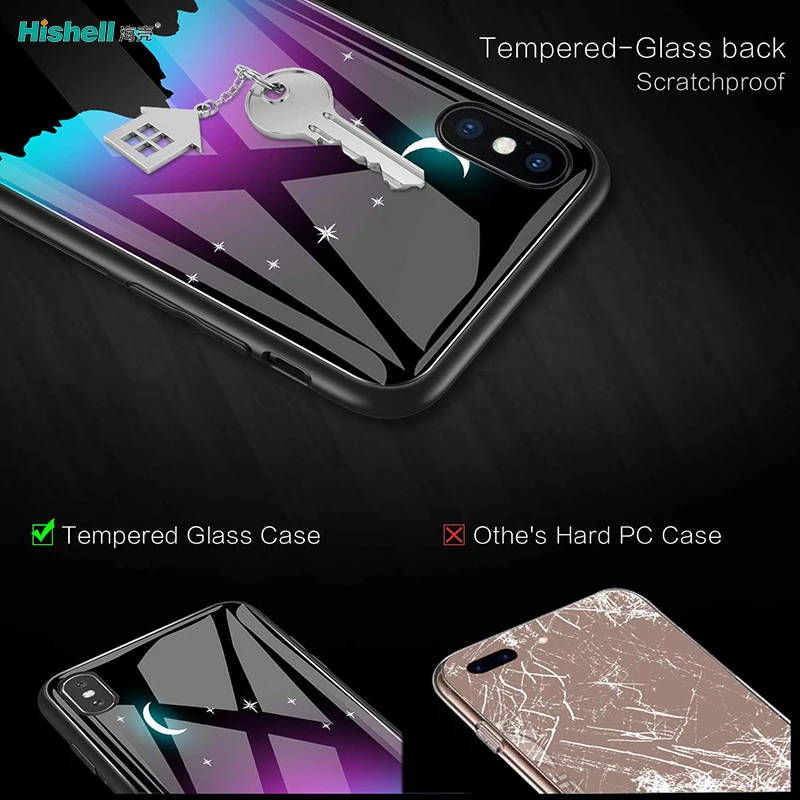 Mobile Phone Accessories Black Special Luminous Glass Phone Case for iPhone