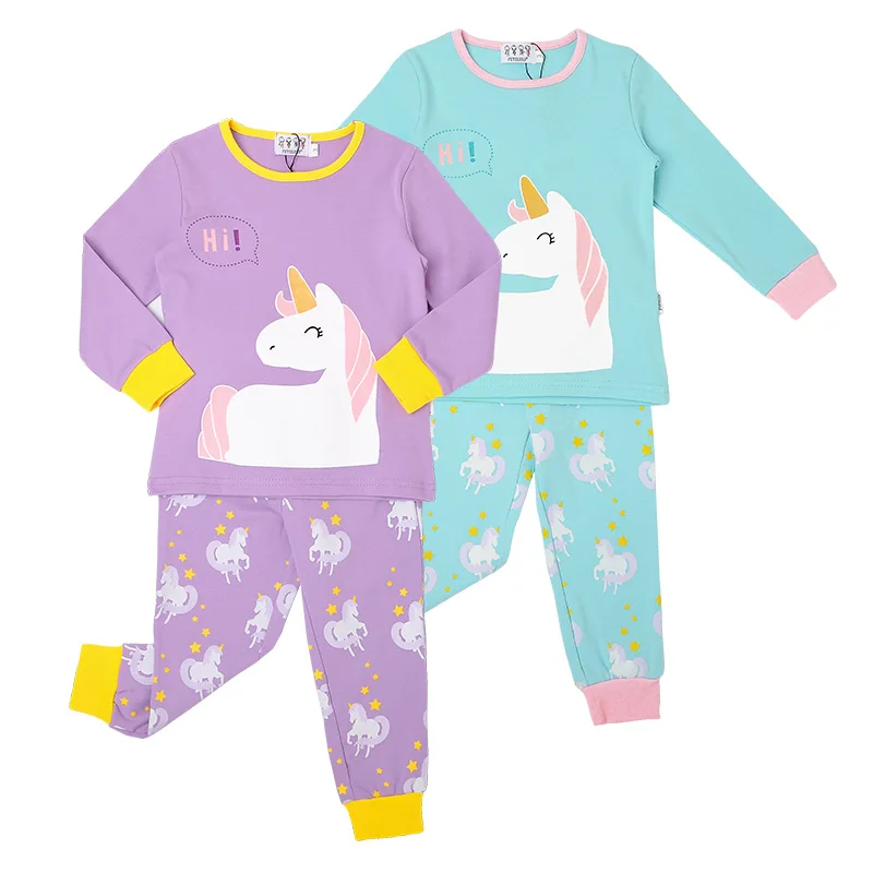 

Wholesale long sleeve Unicorn children girl pjs pajamas sleepwear, Lavender/ blue