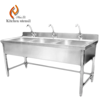 Square Triple Bowls Commercial Industrial Stainless Steel Kitchen Laundry Sink Cabinet With Fauceets For Washing Food Vegetable Buy Square Bowl