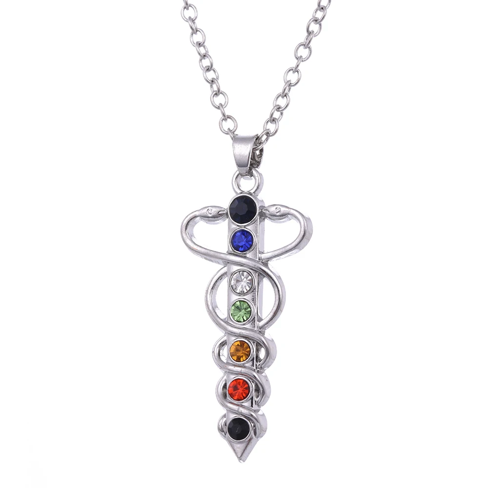 

Zinc Alloy Silver 7 Chakras Nadis India Amulets and Talismans Women Jewelry Necklace, As picture