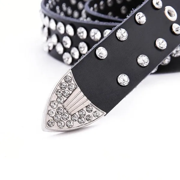 Amazon Top Selling Ladies Rhinestone Fancy Belt Genuine Leather Diamond