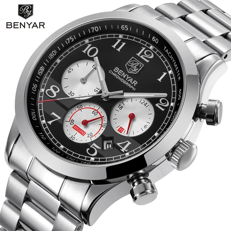 

BENYAR BY 5107 Stainless Steel Waterproof Chronograph Watches Quartz Military Men Watch Luxury Male Sport Clock reloj hombre